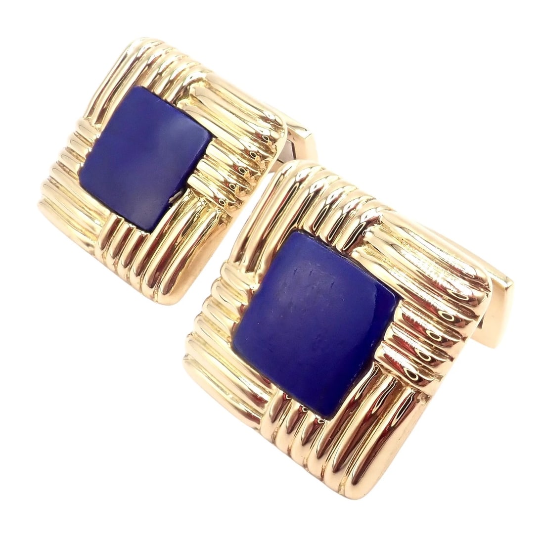 Piaget 18k Yellow Gold Large Lapis Lazuli Rope Square Gold Cufflinks - 8