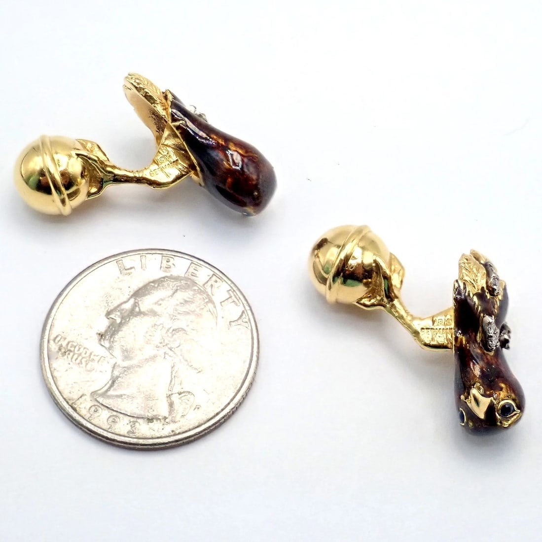 Vintage Tiffany & Co. 18k Yellow Gold Diamond Enamel Falcon Eagle Bird Cufflinks - 2