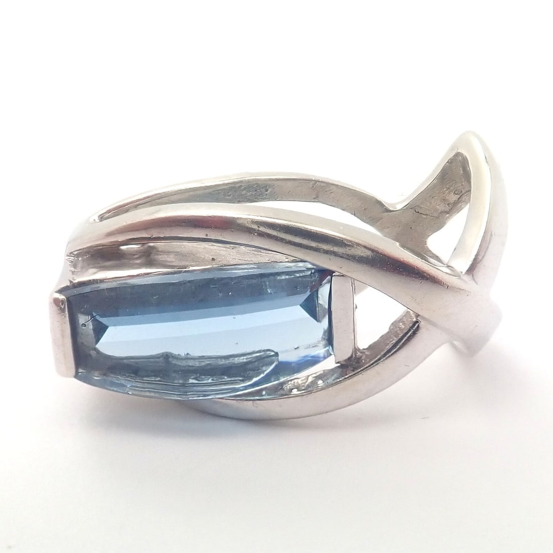 Vintage Estate 14k White Gold Blue Topaz Slider Pendant For Necklace - 2
