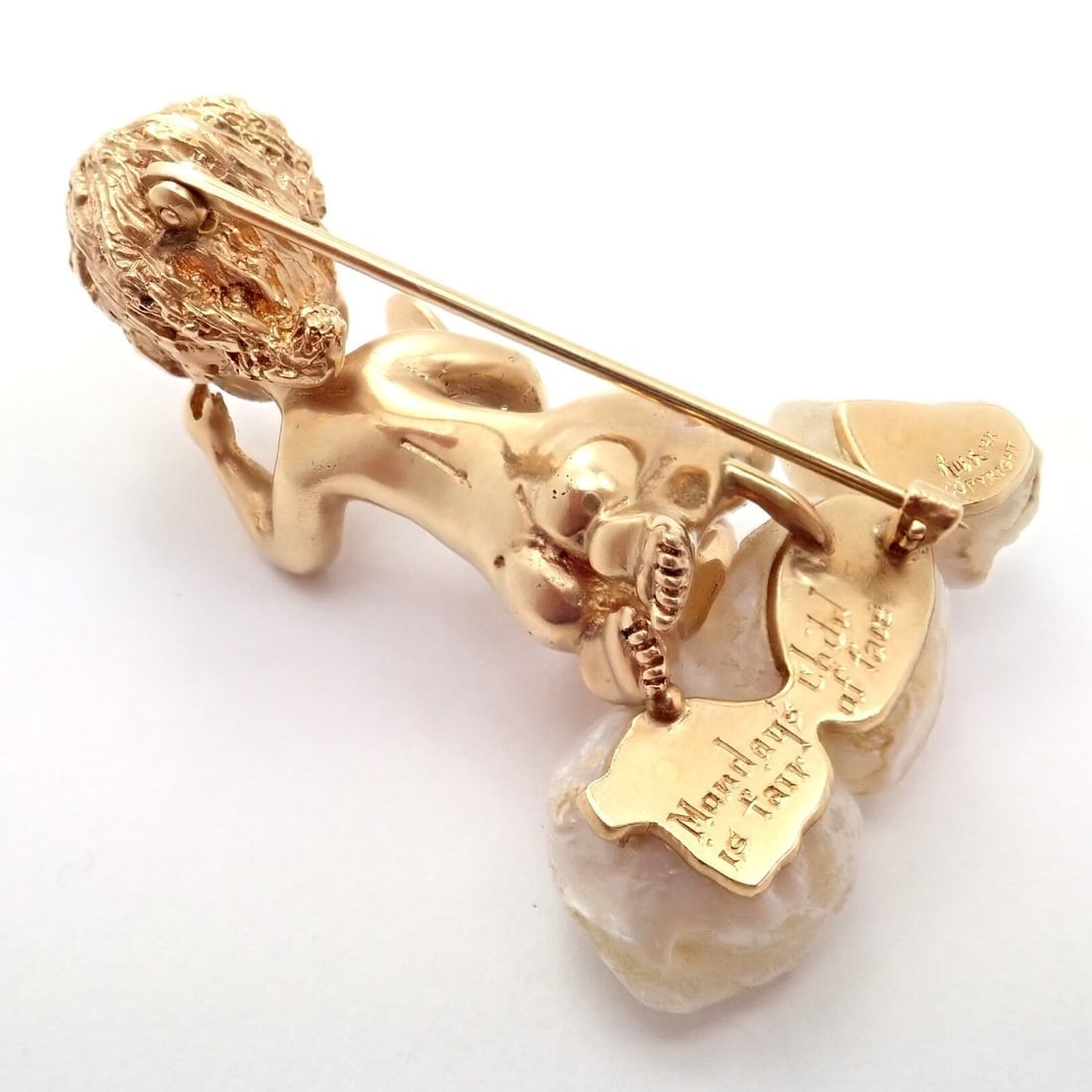 Rare Large Ruser 14k Yellow Gold Sapphire Pearl Mondays Child Pin Brooch - 3