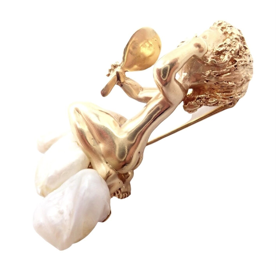 Rare Large Ruser 14k Yellow Gold Sapphire Pearl Mondays Child Pin Brooch - 4