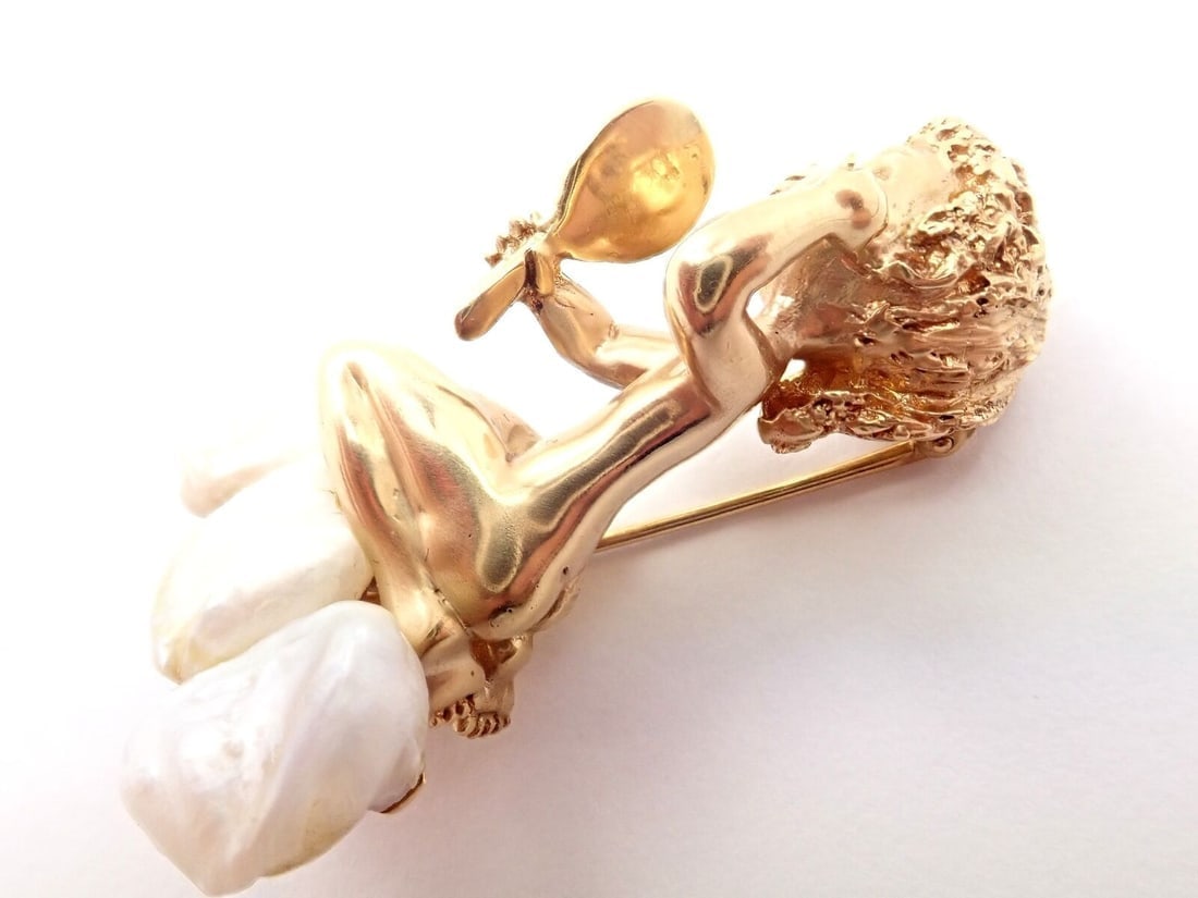 Rare Large Ruser 14k Yellow Gold Sapphire Pearl Mondays Child Pin Brooch - 5