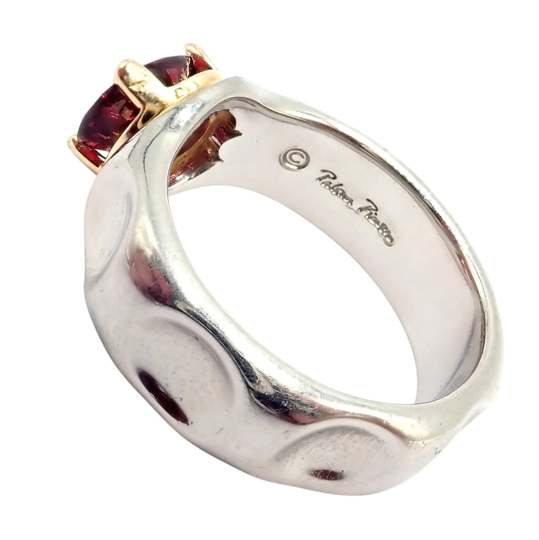 Tiffany & Co. Platinum 18k Yellow Gold Picasso Pink Tourmaline Groove Ring - 4