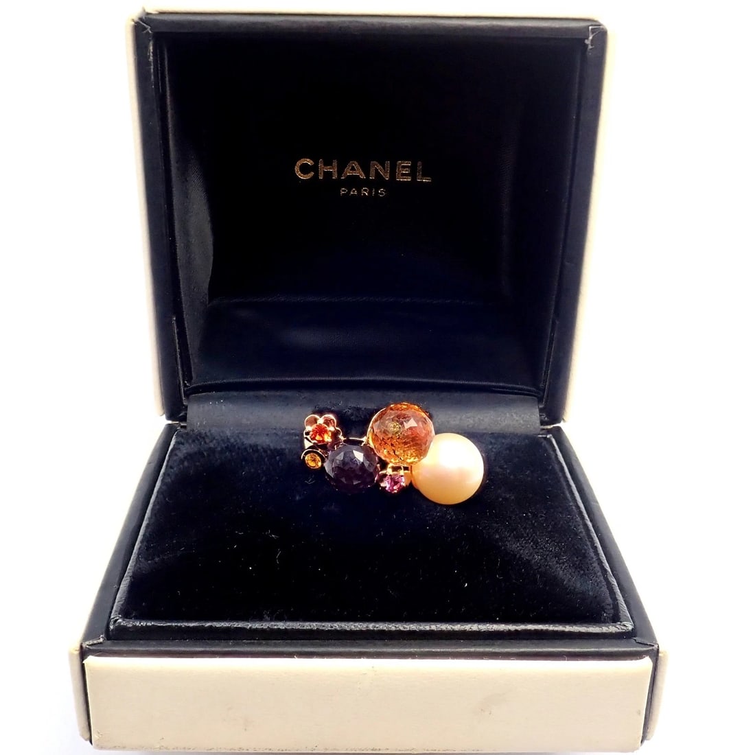 Chanel Mademoiselle 18k Rose Gold Diamond Amethyst Citrine Ring sz 5.75 - 3