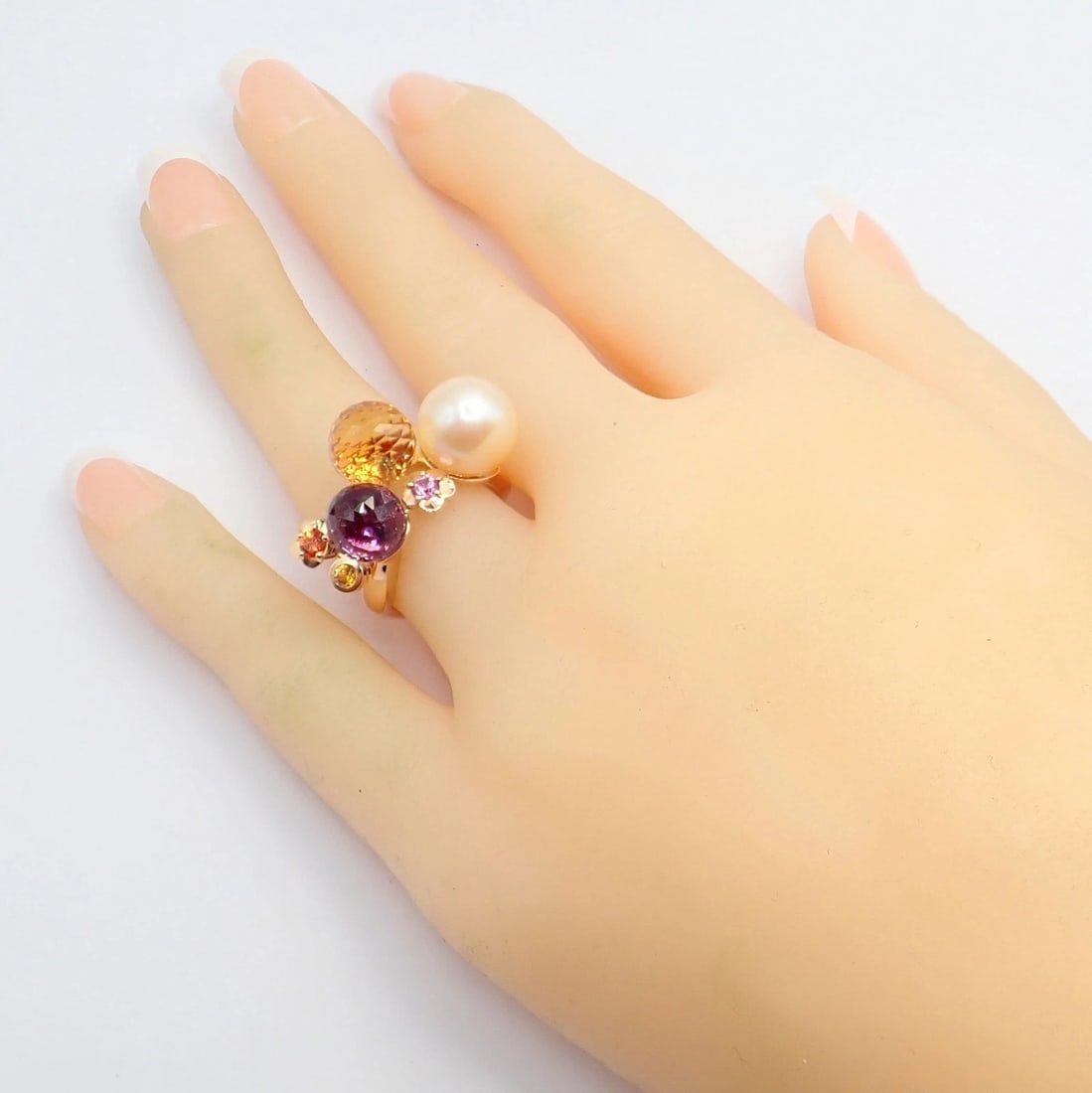Chanel Mademoiselle 18k Rose Gold Diamond Amethyst Citrine Ring sz 5.75 - 5