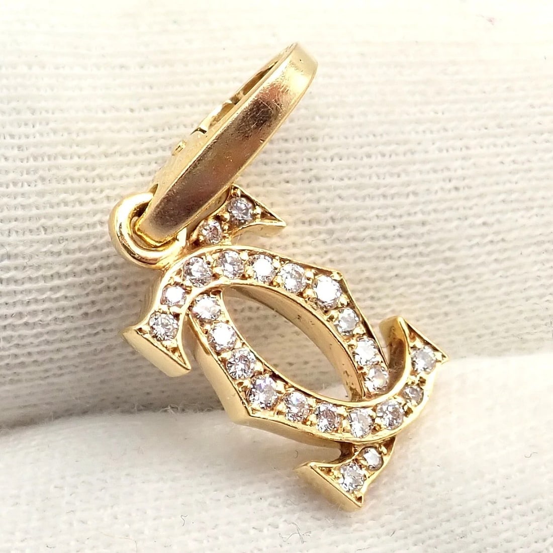 Authentic! Vintage Cartier 18k Yellow Gold Diamond Double C Charm Pendant - 3