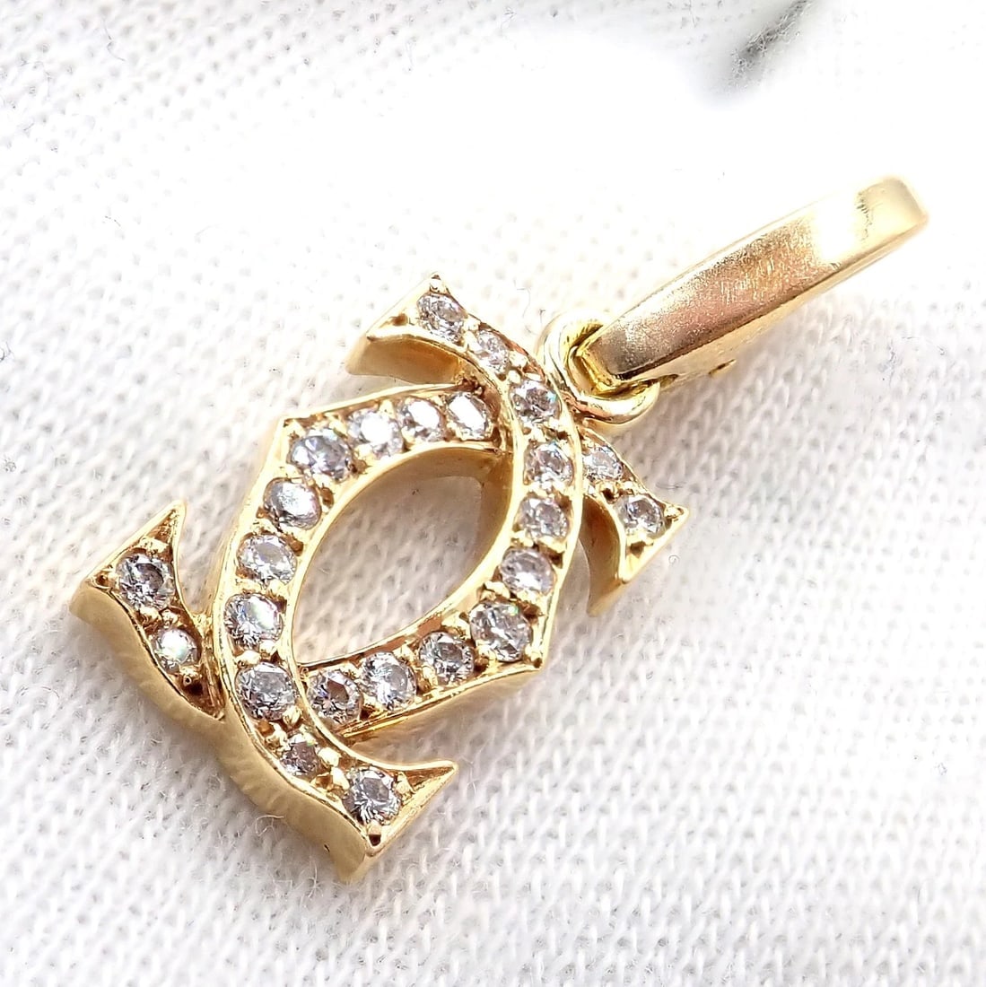 Authentic! Vintage Cartier 18k Yellow Gold Diamond Double C Charm Pendant - 4