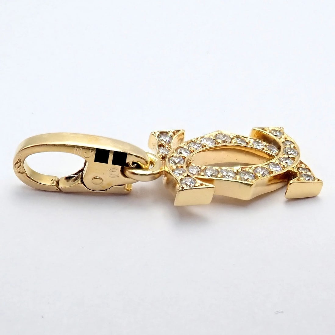 Authentic! Vintage Cartier 18k Yellow Gold Diamond Double C Charm Pendant - 6