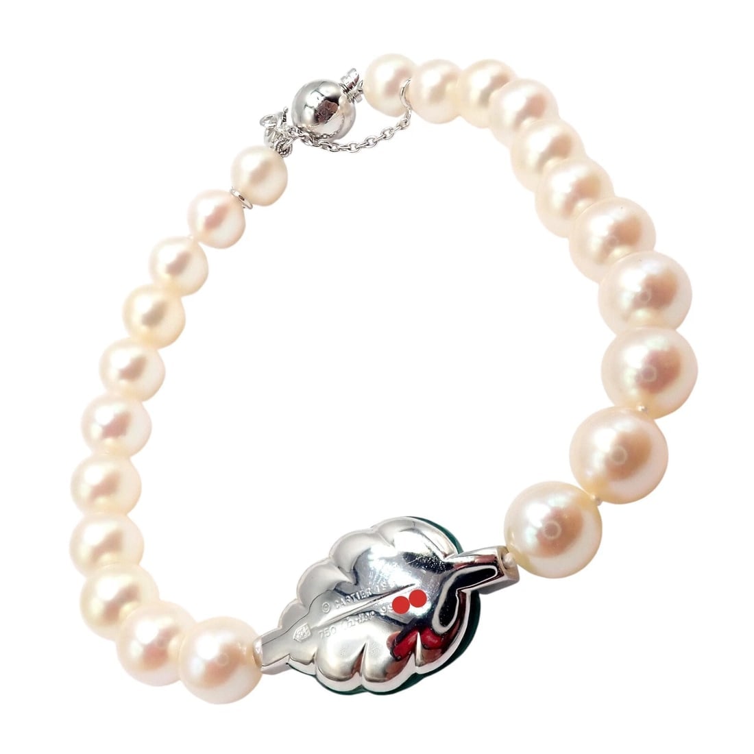 Authentic! Cartier 18k White Gold 7mm Pearl Diamond Chalcedony Patiala Bracelet - 3