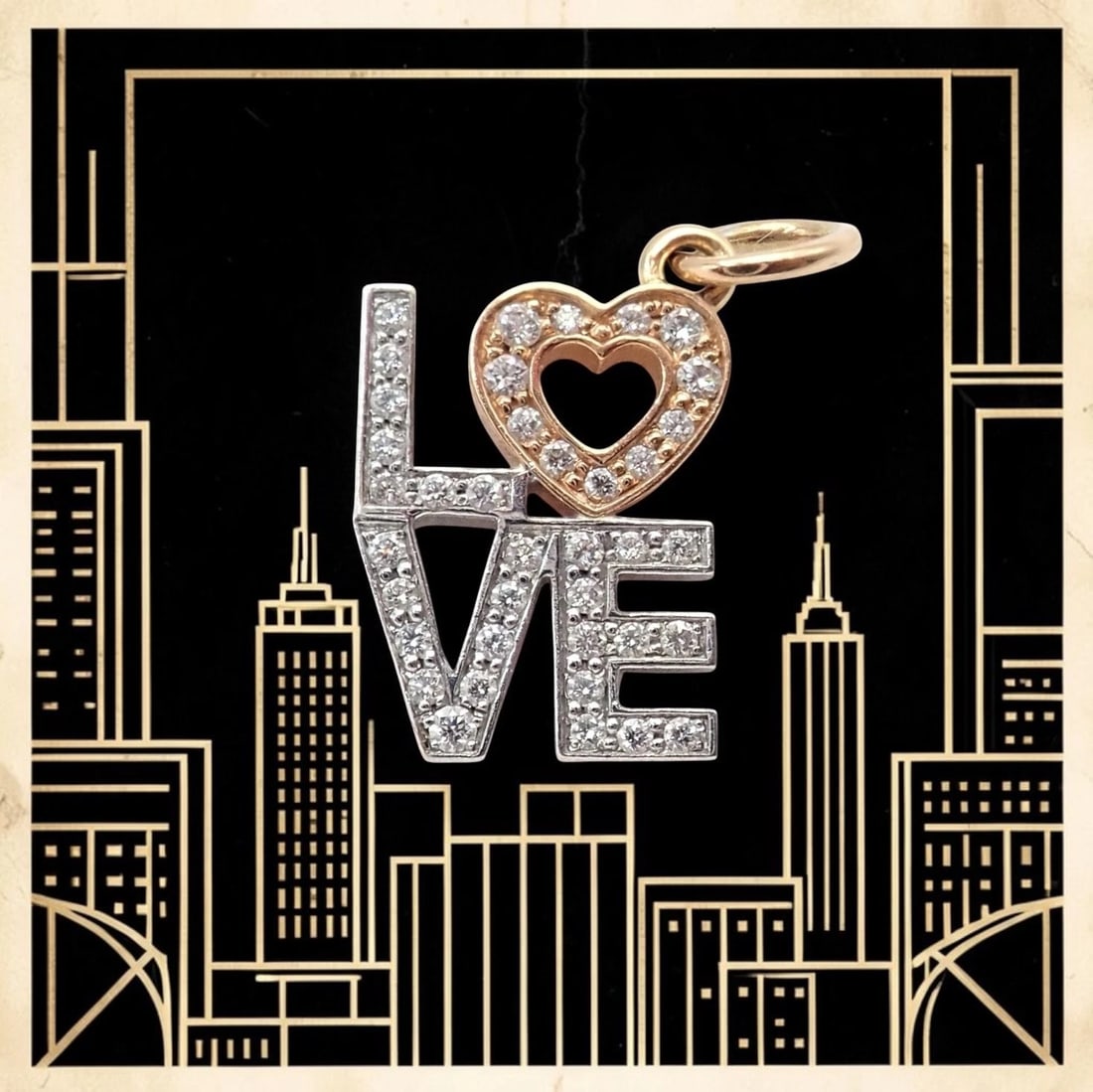 Tiffany & Co. 18k Yellow + White Gold LOVE Philadelphia Diamond Pendant Charm - 2