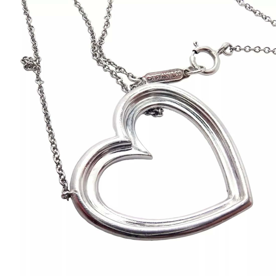 Tiffany & Co Platinum Diamond Heart Double Metro Medium Pendant Necklace - 7