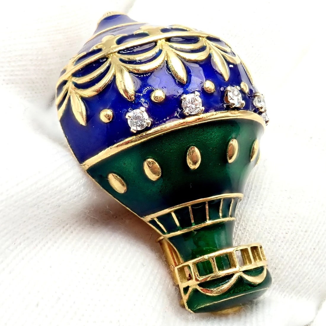 Authentic! Christian Dior 18k Yellow Gold Diamond Enamel Jules Verne Pin Brooch - 7