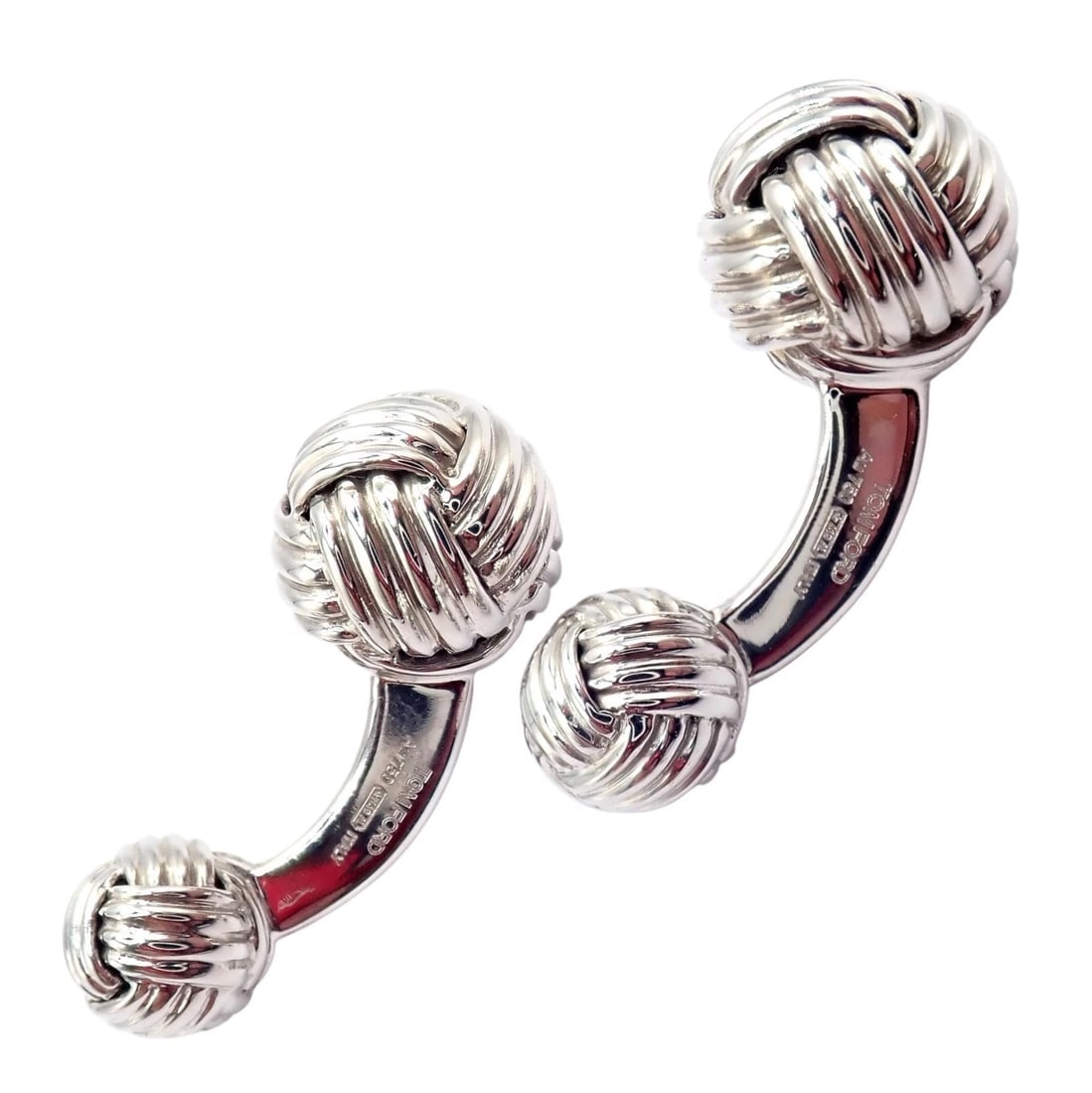 Authentic Tom Ford 18k White Gold Signature Classic Rope Knot Cufflinks - 10
