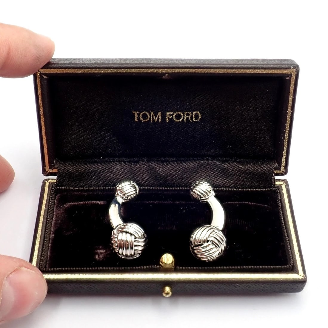 Authentic Tom Ford 18k White Gold Signature Classic Rope Knot Cufflinks - 5