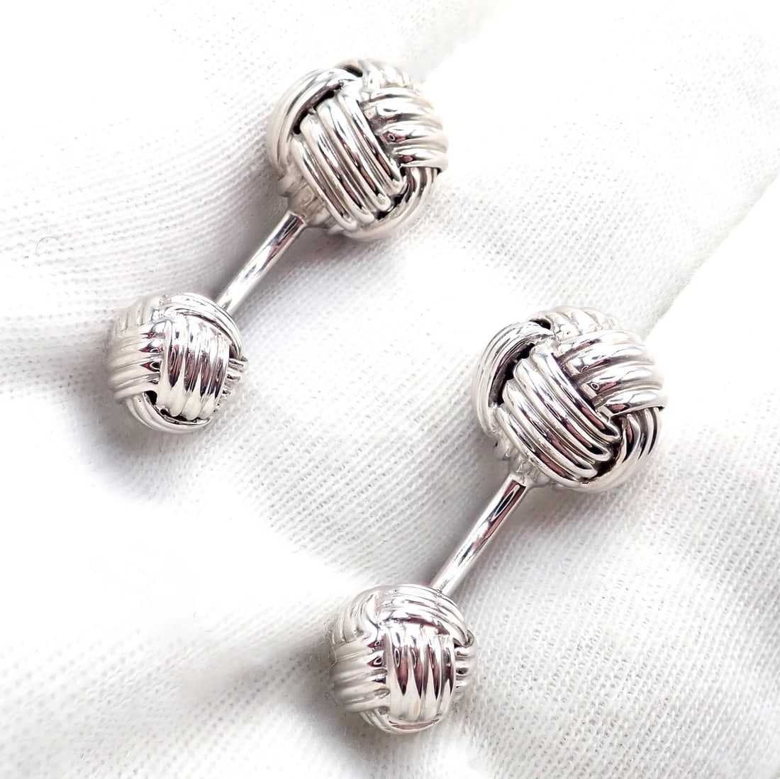 Authentic Tom Ford 18k White Gold Signature Classic Rope Knot Cufflinks - 6