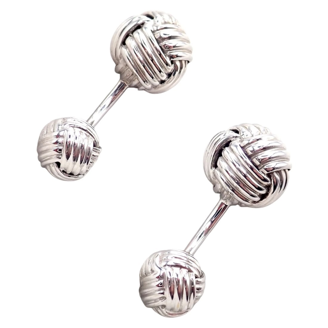 Authentic Tom Ford 18k White Gold Signature Classic Rope Knot Cufflinks - 9