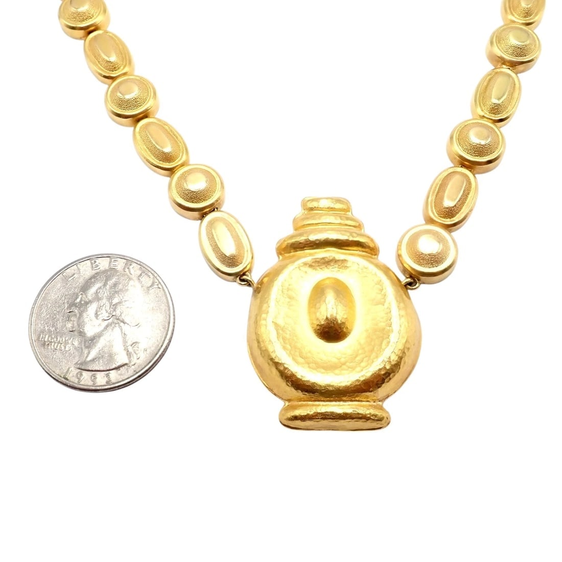 Vintage Estate Ilias Lalaounis 18k Yellow Gold Vase Hammered Necklace - 5