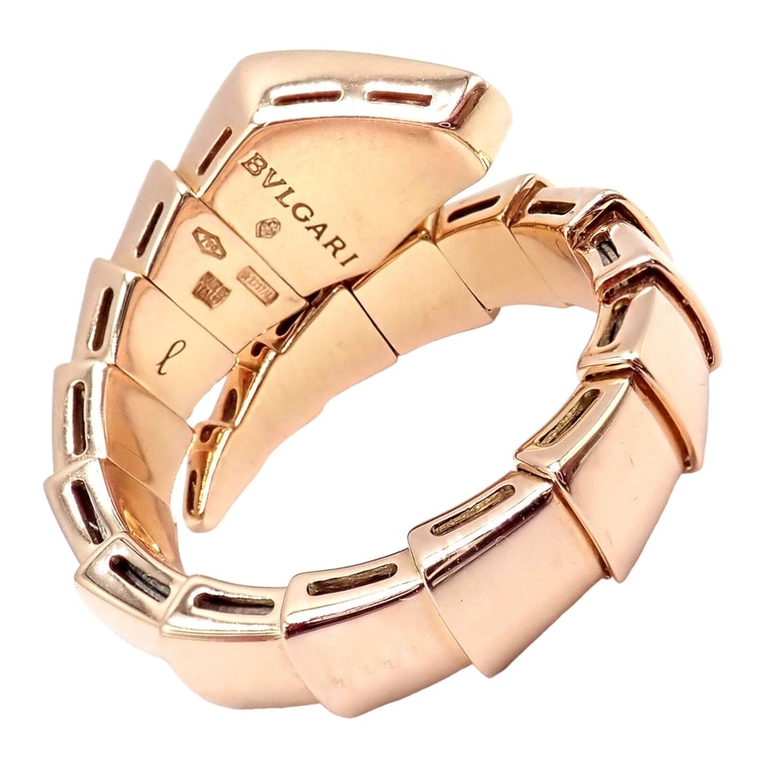 Authentic! Bulgari Bvlgari Serpenti Viper 18k Rose Gold Diamond Large Ring - 2