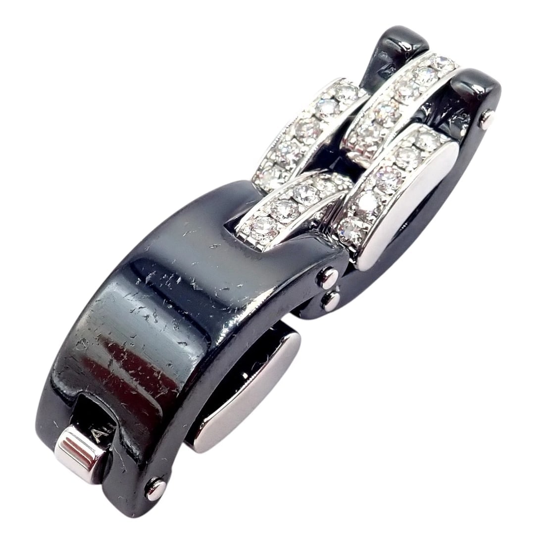 Cartier 18k White Gold Diamond Ceramic Maillon Panthere Ring Size 51 US 5.75 - 7