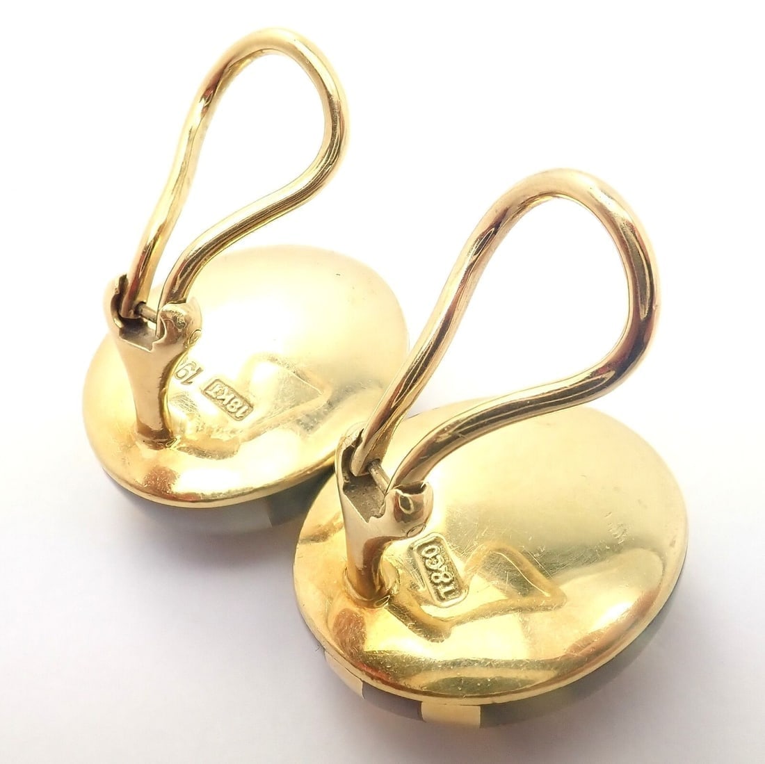 Rare! Tiffany & Co Cummings 18k Yellow Gold Mother of Pearl Black Jade Earrings - 4