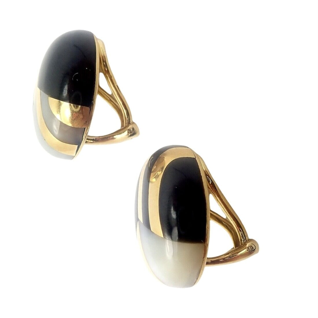 Rare! Tiffany & Co Cummings 18k Yellow Gold Mother of Pearl Black Jade Earrings - 8
