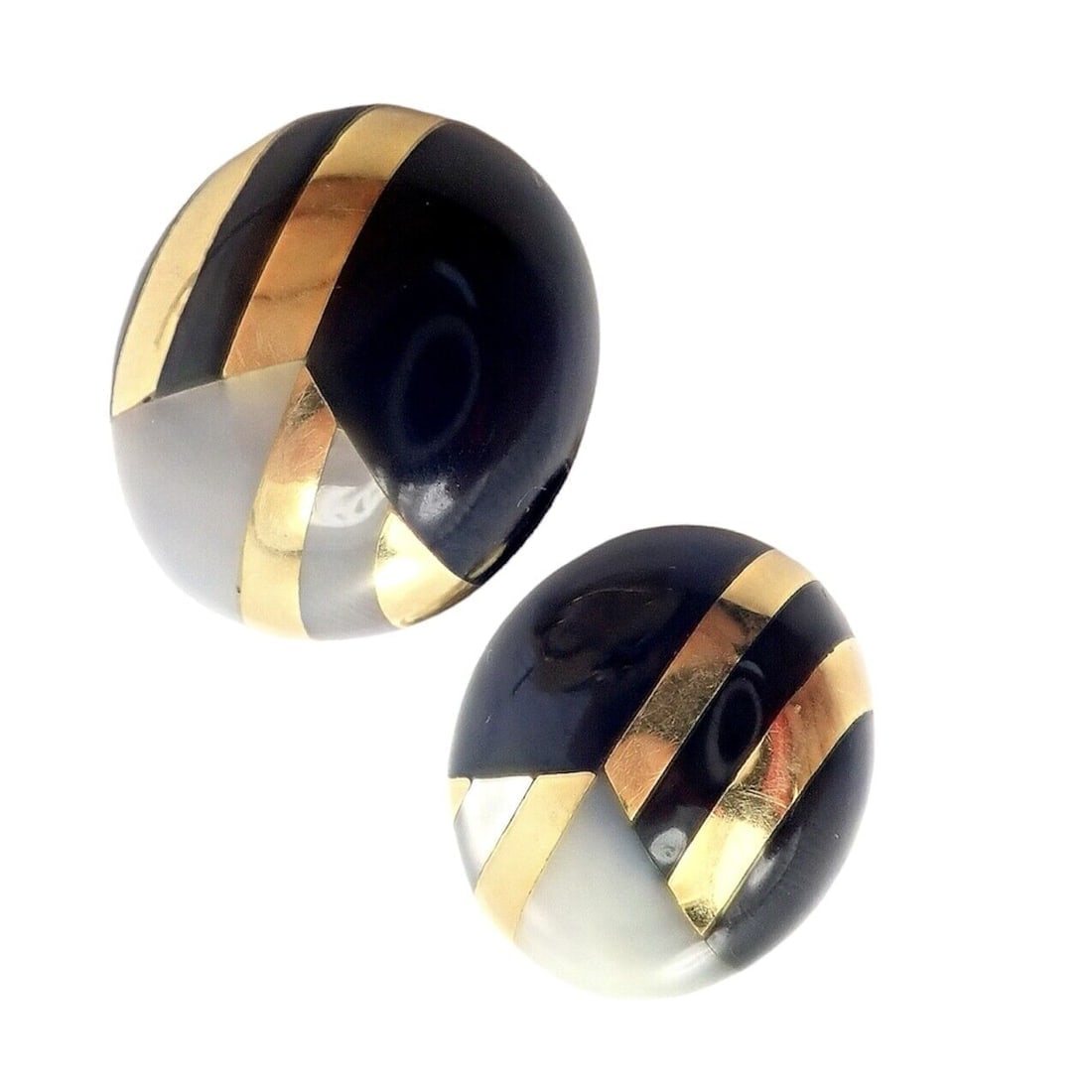 Rare! Tiffany & Co Cummings 18k Yellow Gold Mother of Pearl Black Jade Earrings - 9