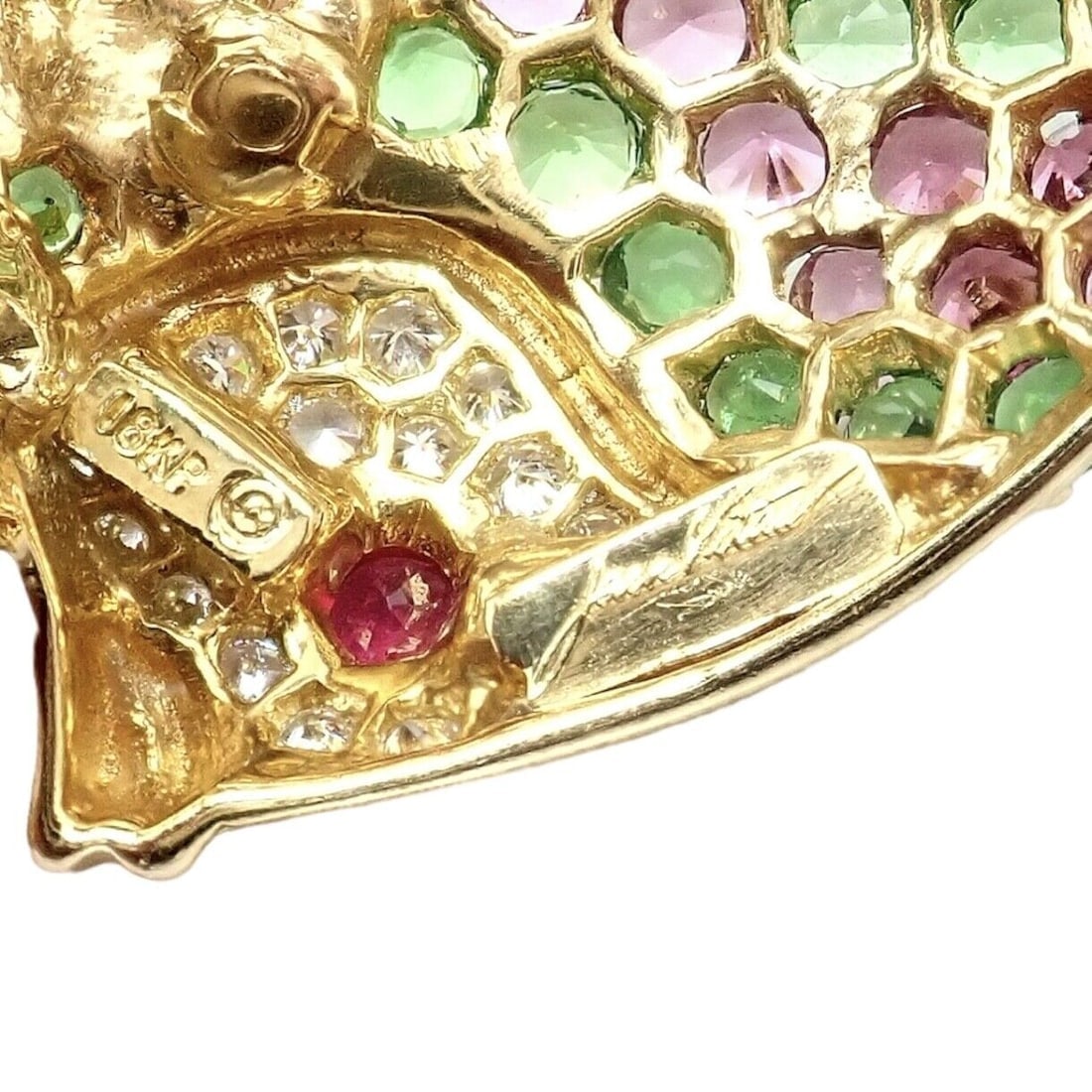Authentic! Rare Jean Vitau 18k Yellow Gold Diamond Color Stone Angel Fish Brooch - 3