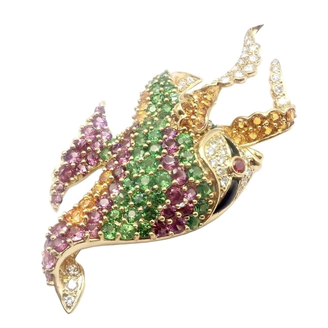 Authentic! Rare Jean Vitau 18k Yellow Gold Diamond Color Stone Angel Fish Brooch - 5