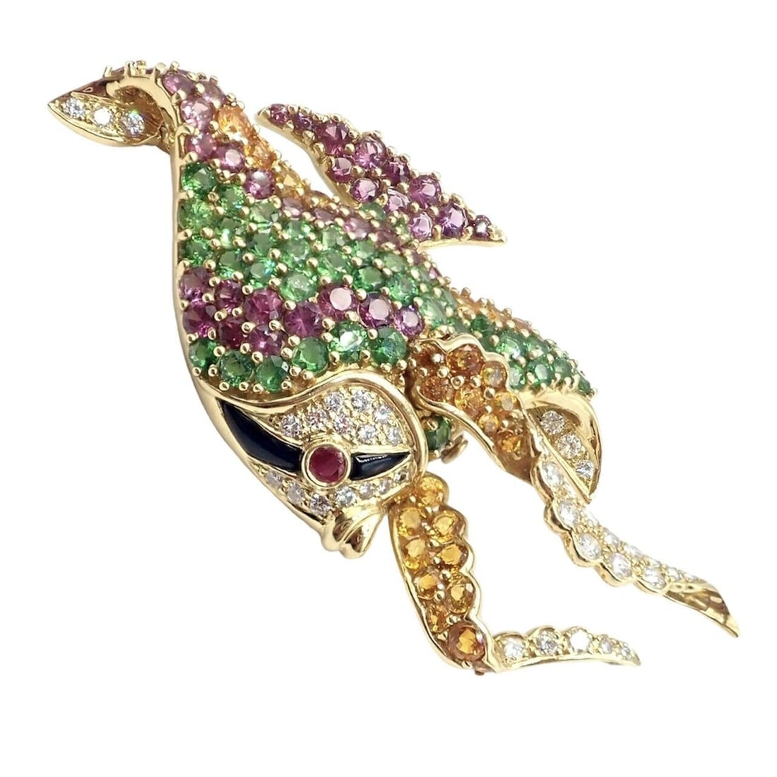 Authentic! Rare Jean Vitau 18k Yellow Gold Diamond Color Stone Angel Fish Brooch - 6