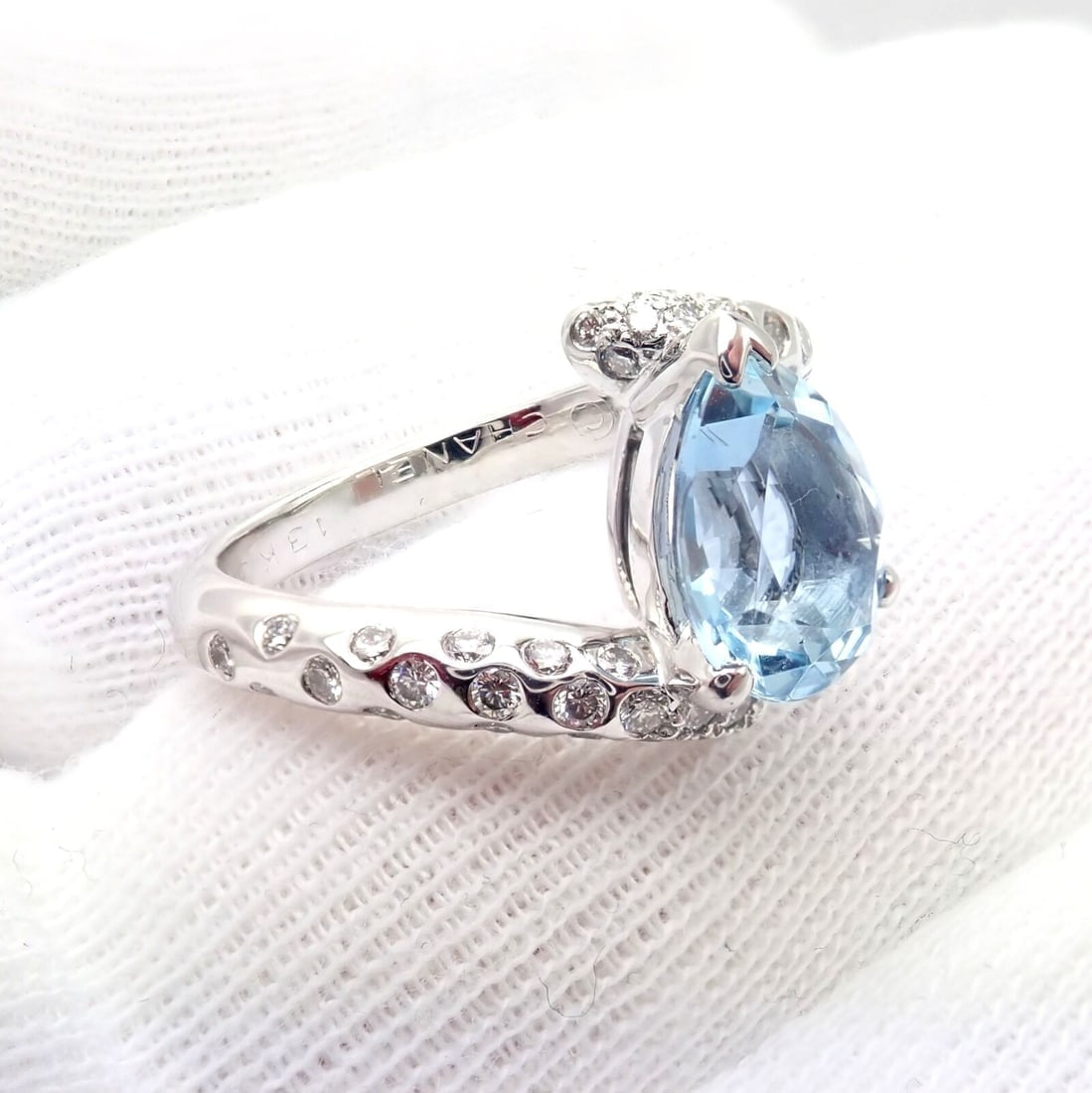 Authentic! Chanel Comete Star 18k White Gold Diamond 2.25ct Aquamarine Ring - 5
