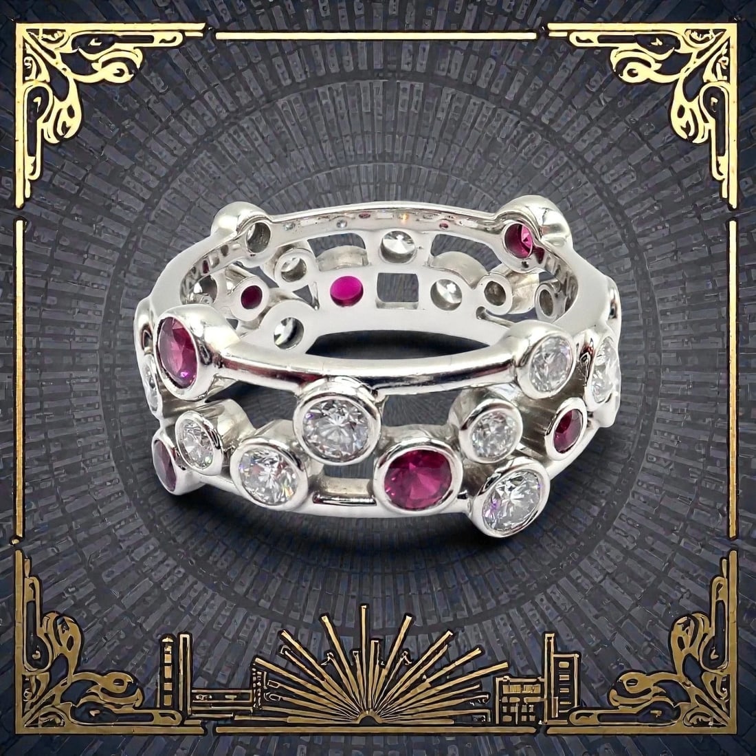 Authentic! Tiffany & Co Platinum Diamond Ruby Bubbles Band Ring Size 5.5 - 2