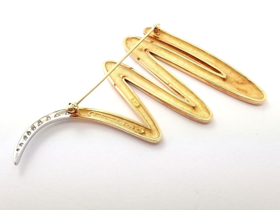 Tiffany & Co 18k Yellow Gold Platinum Picasso Diamond Large Squiggle Pin Brooch - 5