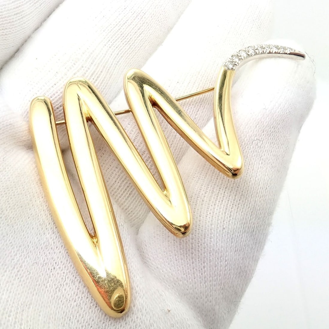 Tiffany & Co 18k Yellow Gold Platinum Picasso Diamond Large Squiggle Pin Brooch - 6
