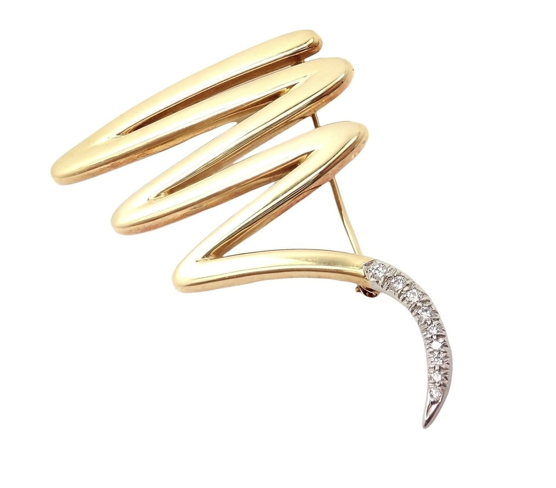Tiffany & Co 18k Yellow Gold Platinum Picasso Diamond Large Squiggle Pin Brooch - 8