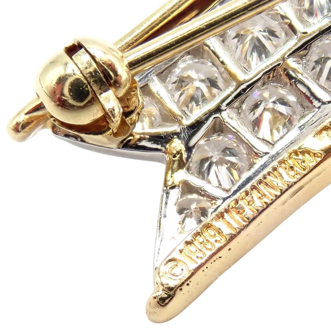 Vintage! Tiffany & Co 18k Yellow Gold Platinum Diamond Ribbon Bow Pin Brooch - 2