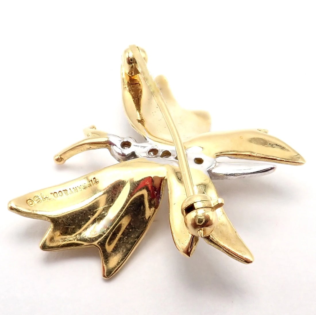 Authentic! Tiffany & Co 18k Yellow White Gold Butterfly Diamond Pin Brooch - 4