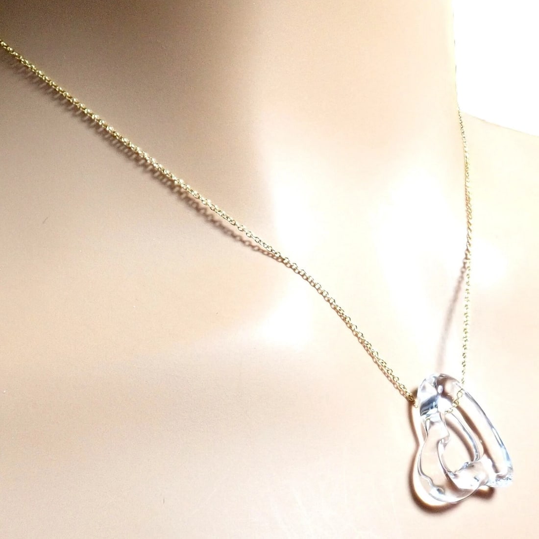 Tiffany & Co Peretti 18k Yellow Gold Large Open Heart Rock Crystal Necklace - 2