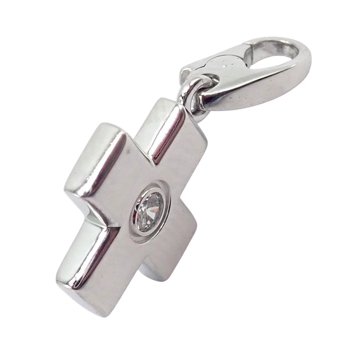 Authentic! Cartier 18k White Gold Diamond Small Cross Charm Pendant - 4