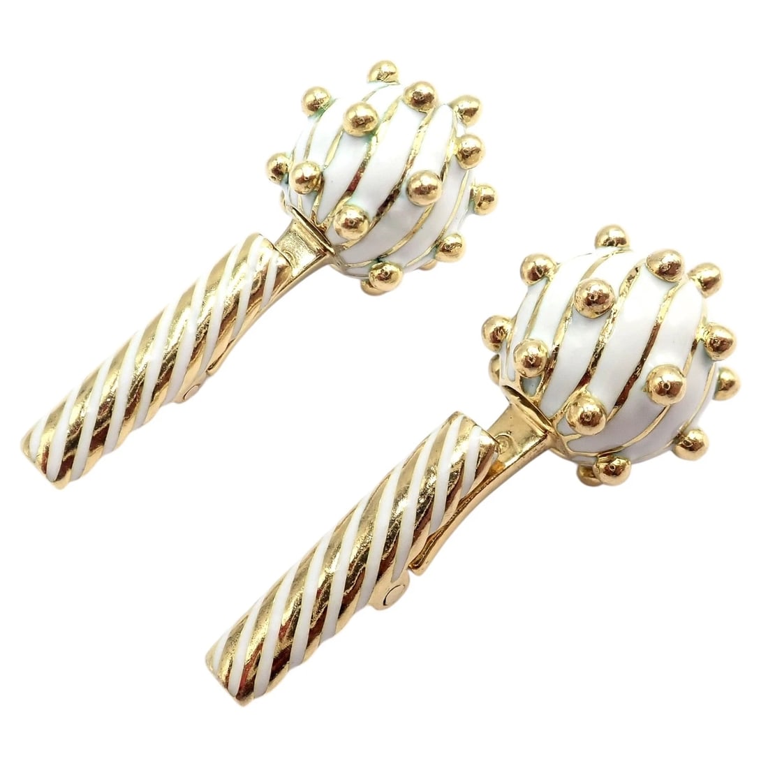 Vintage! David Webb 18k Yellow Gold White Enamel Ball Spike Cufflinks - 3