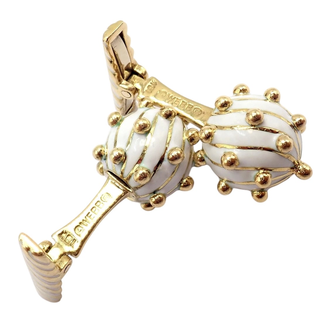 Vintage! David Webb 18k Yellow Gold White Enamel Ball Spike Cufflinks - 4