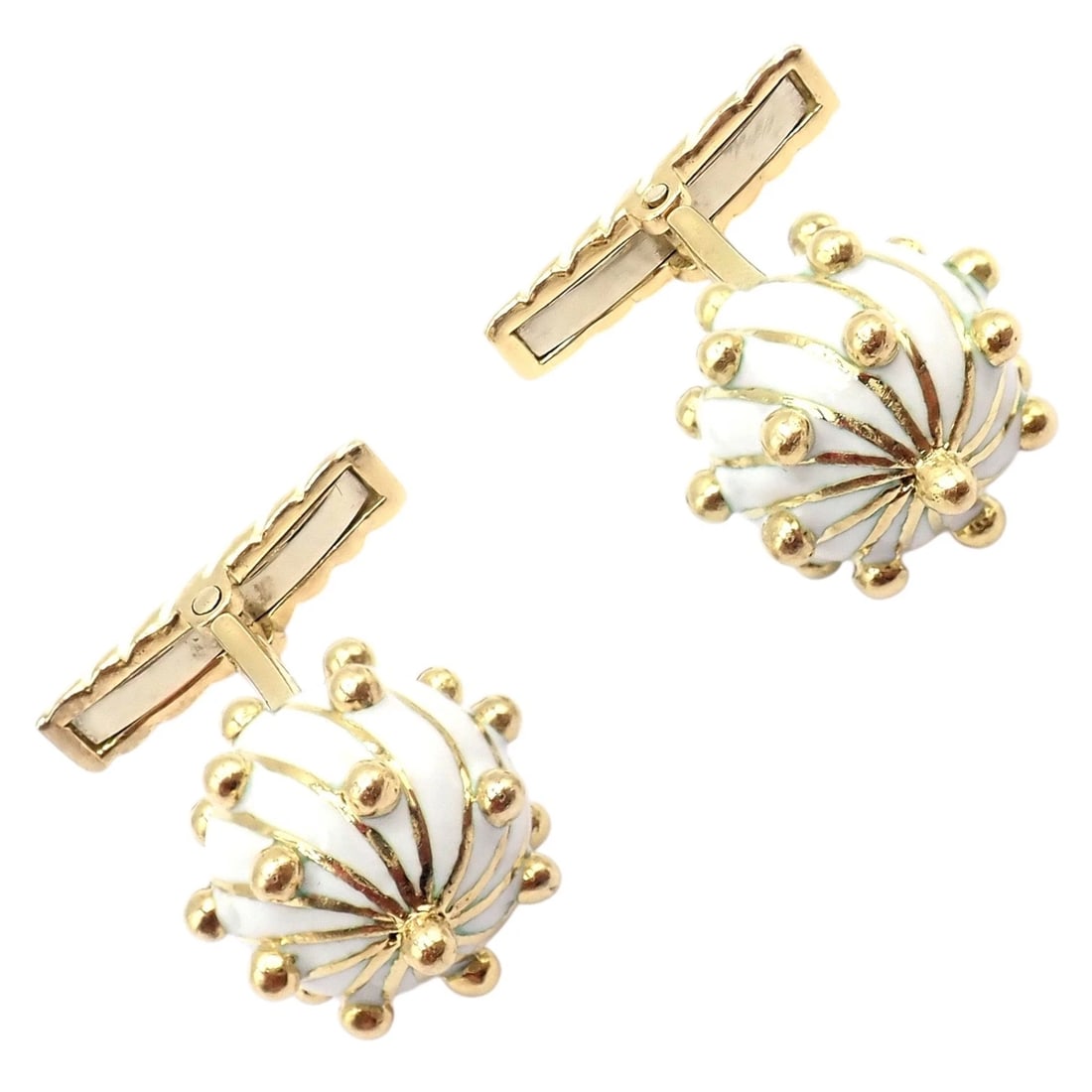 Vintage! David Webb 18k Yellow Gold White Enamel Ball Spike Cufflinks - 5