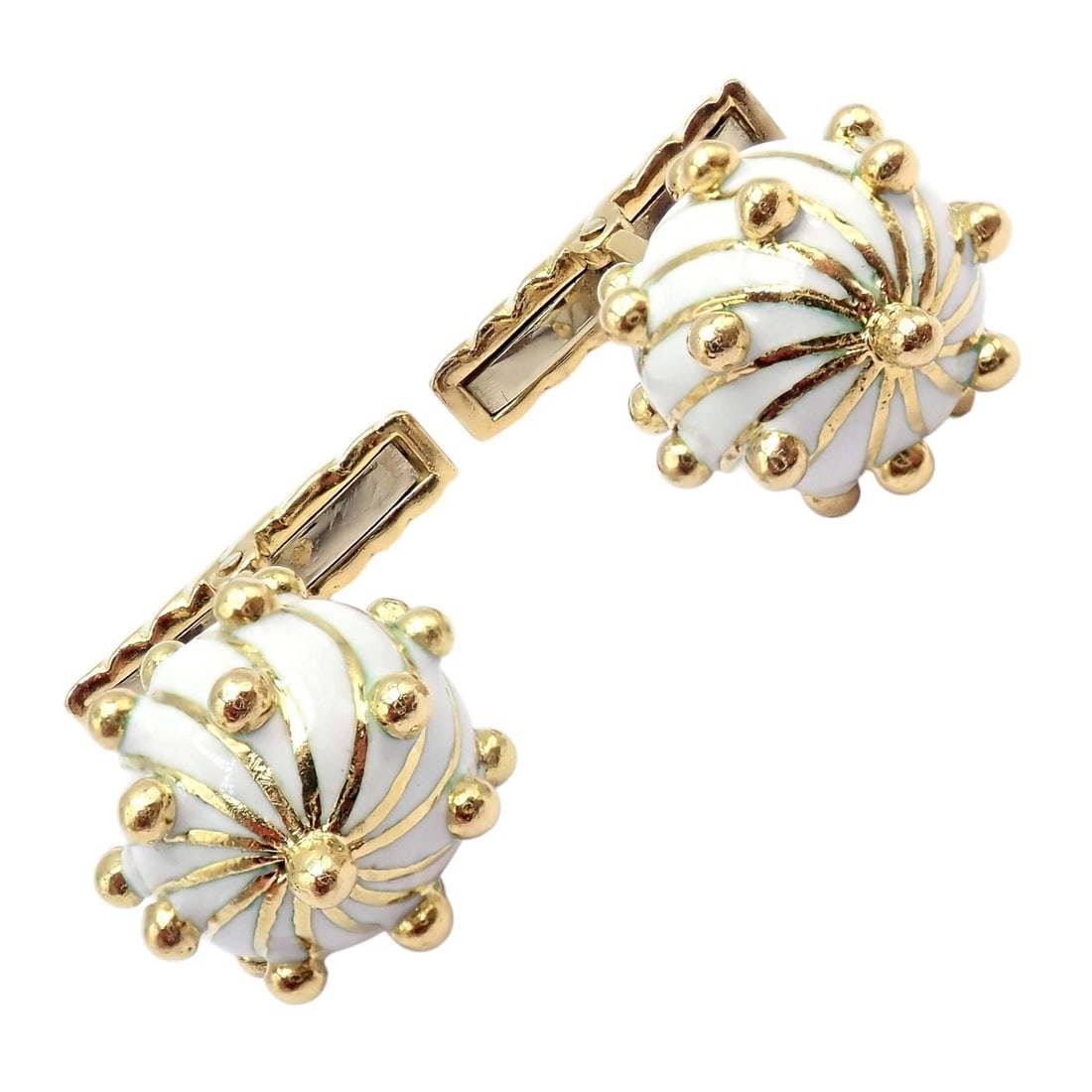 Vintage! David Webb 18k Yellow Gold White Enamel Ball Spike Cufflinks - 9