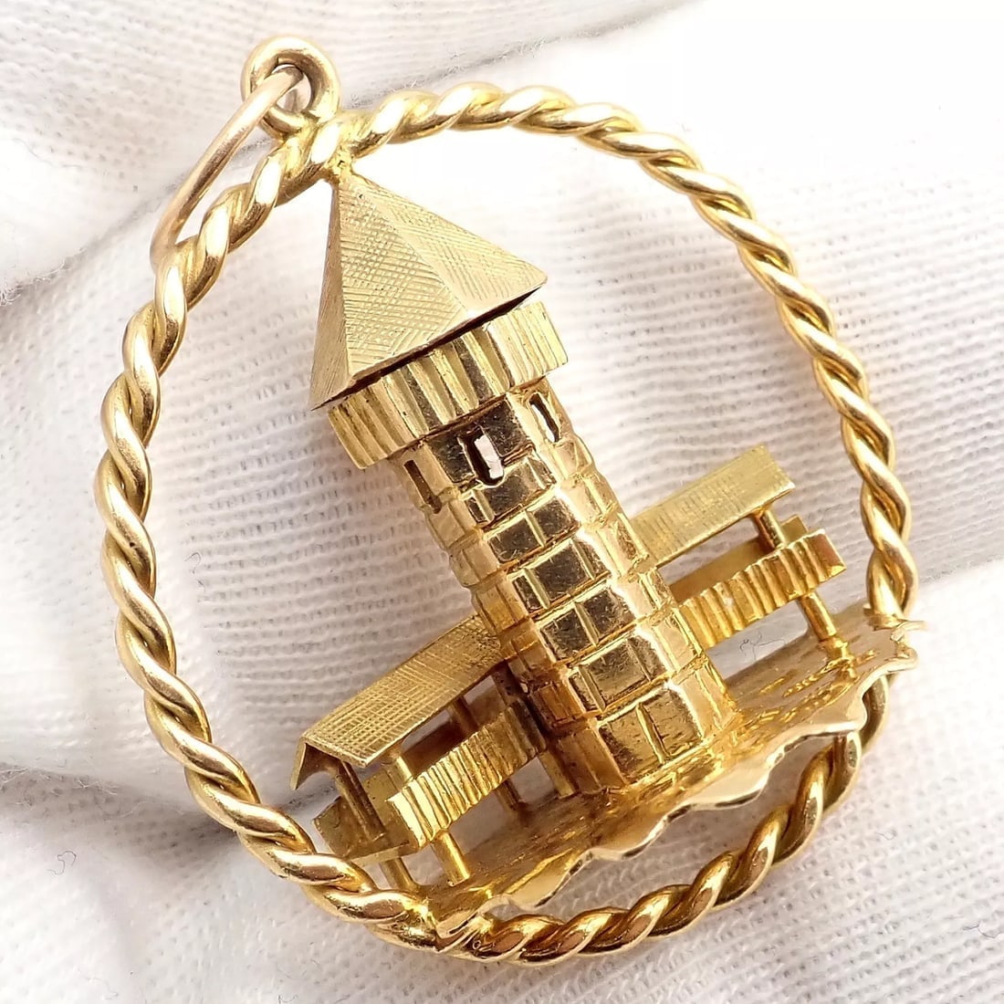 Rare! Vintage Gubelin 18k Yellow Gold Tower Charm Pendant - 4