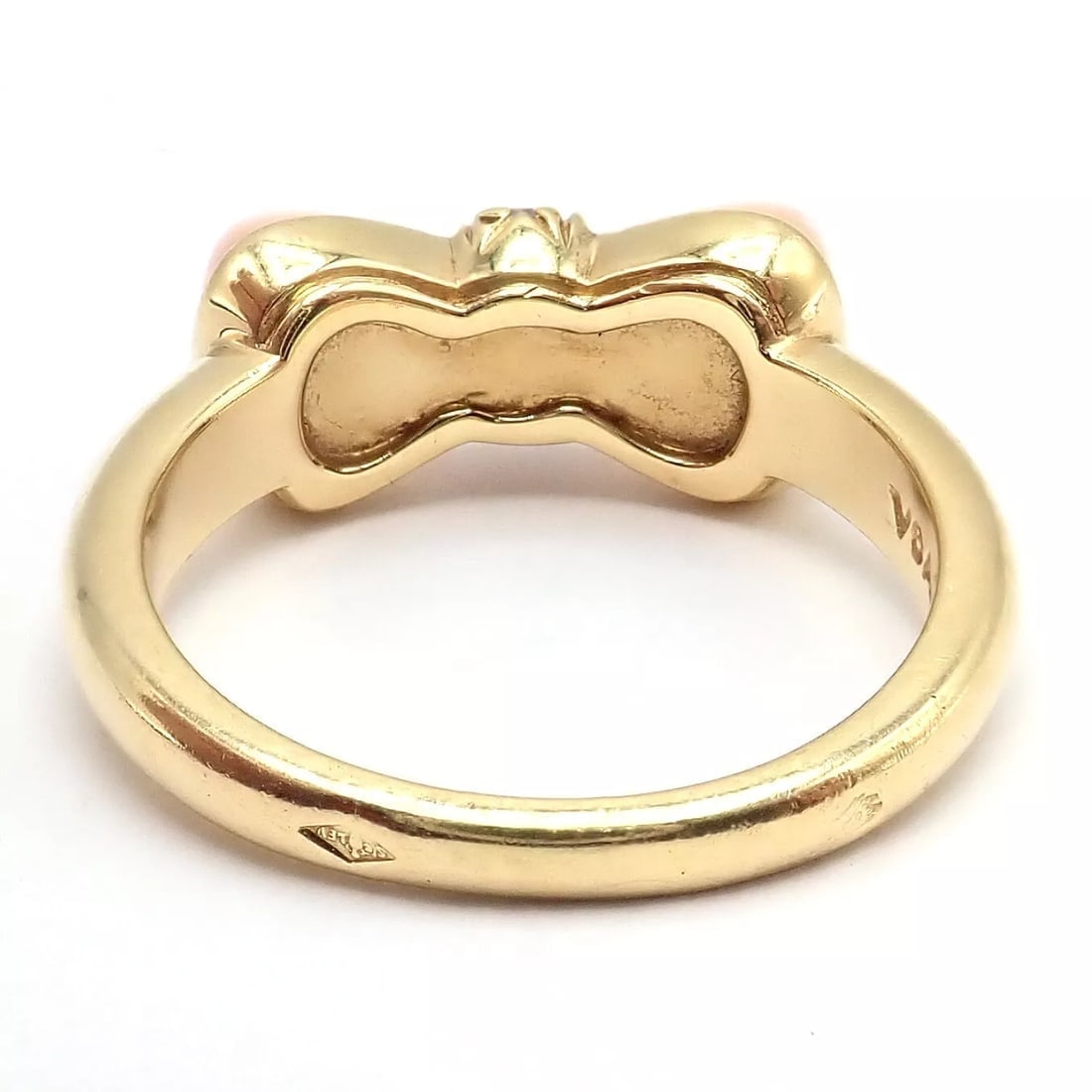 Rare! Authentic Van Cleef & Arpels 18k Yellow Gold Coral Diamond Bow Ring sz 5 - 4