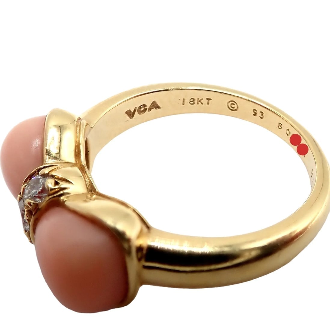 Rare! Authentic Van Cleef & Arpels 18k Yellow Gold Coral Diamond Bow Ring sz 5 - 6