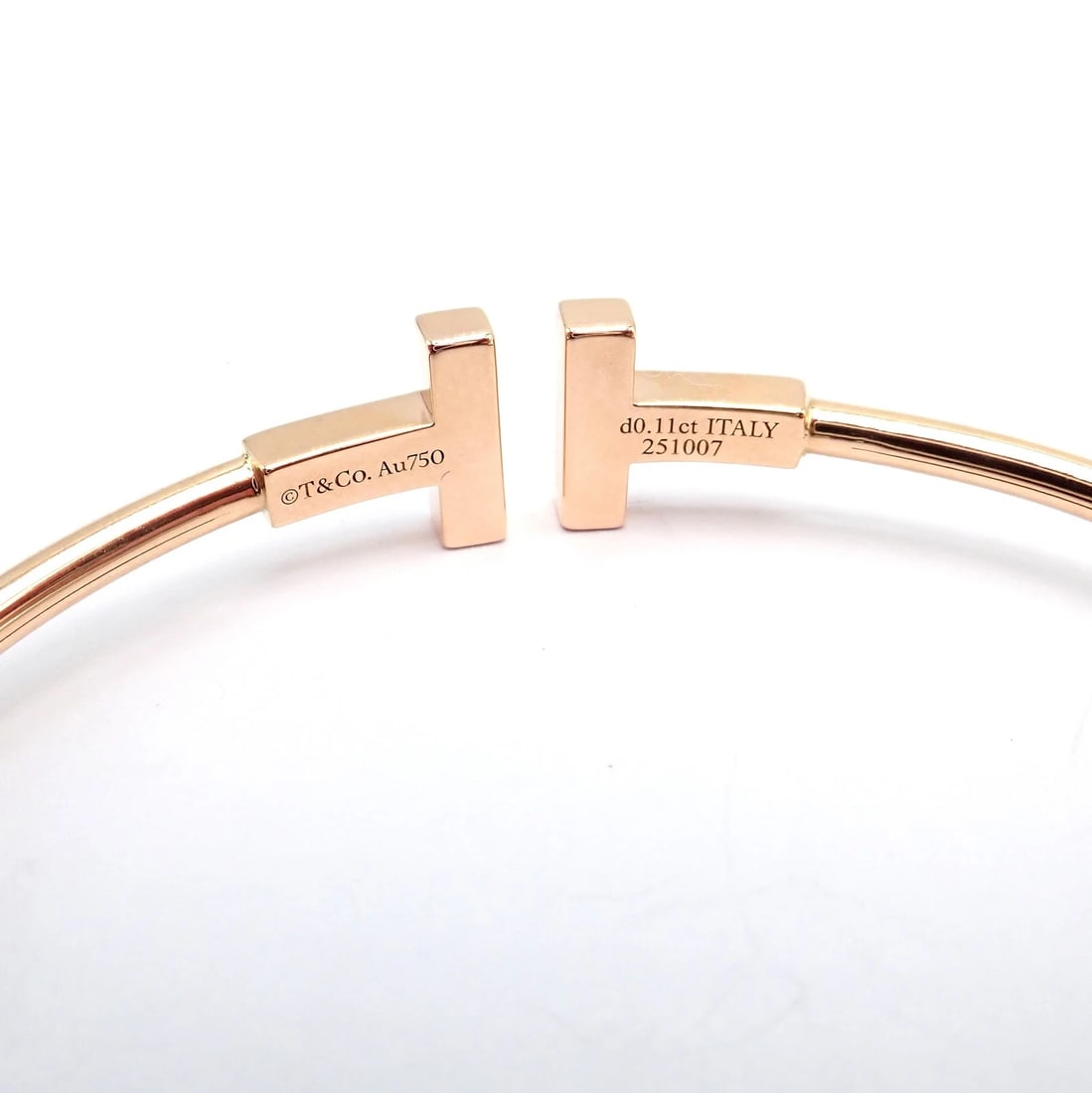 Authentic! Tiffany & Co 18k Yellow Gold Diamond T Wire Mother of Pearl Bracelet - 4
