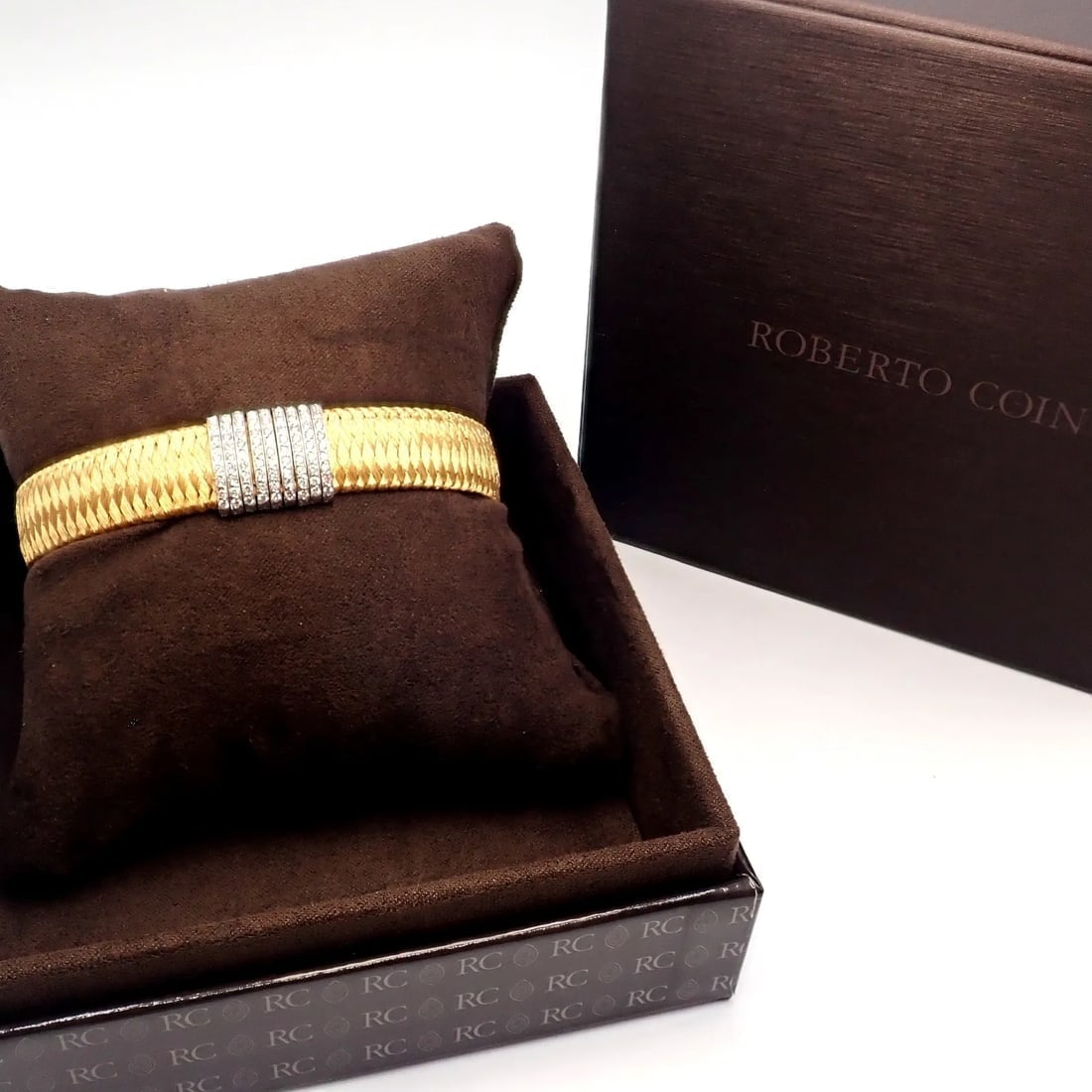 Authentic! Roberto Coin 18k Yellow Gold 9 Row Diamond Silk Weave Bracelet - 2