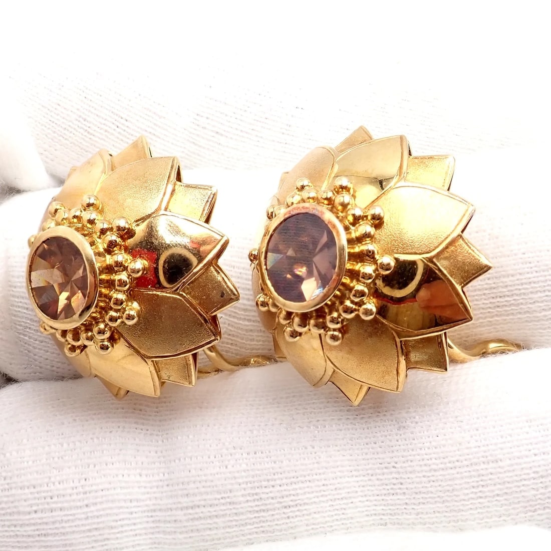 Rare! Vintage Paula Crevoshay 18k Gold Brown Zircon Round Flower Earrings OOAK - 3