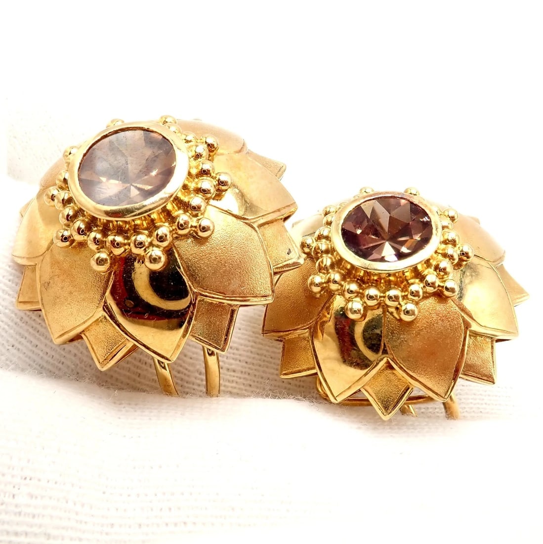 Rare! Vintage Paula Crevoshay 18k Gold Brown Zircon Round Flower Earrings OOAK - 5