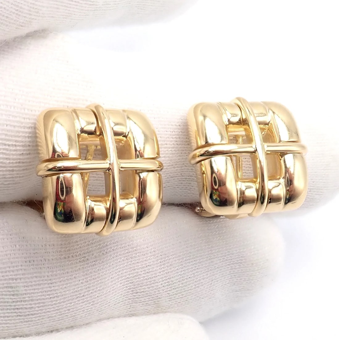 Rare! Vintage Tiffany & Co 18k Yellow Gold Square Window Biscayne Earrings 2001 - 2